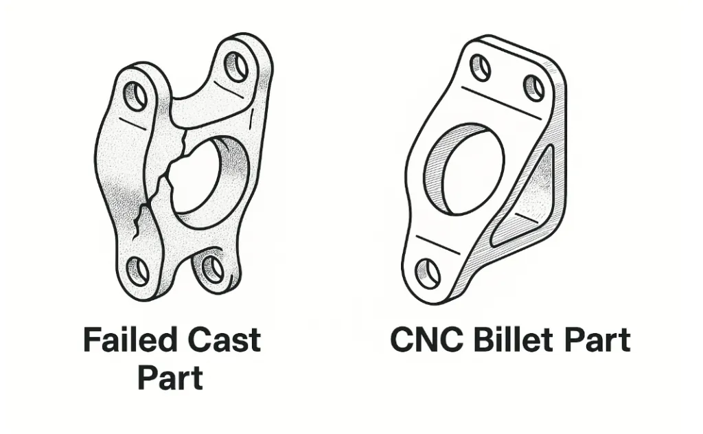 Comparison between rough cast aluminum and precision CNC billet parts